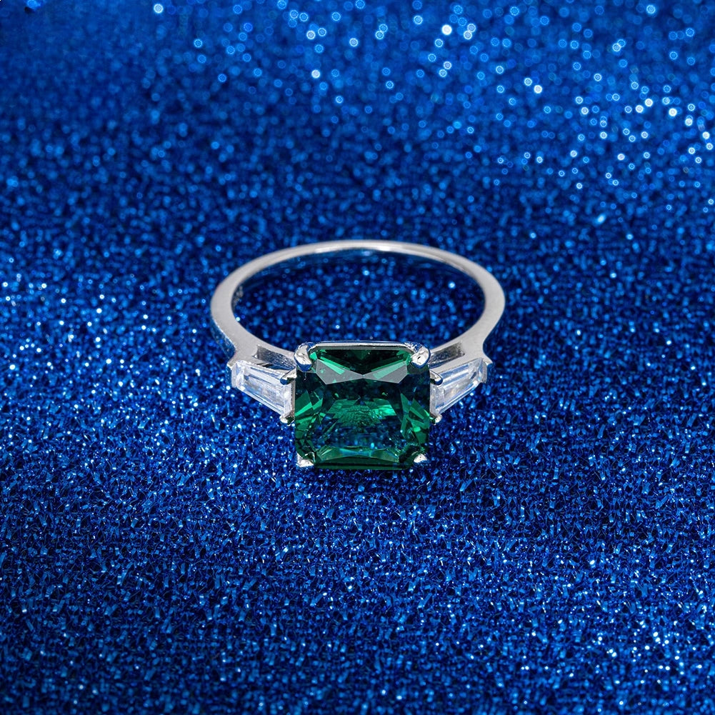 Ring Emerald paved 925 sterling silver