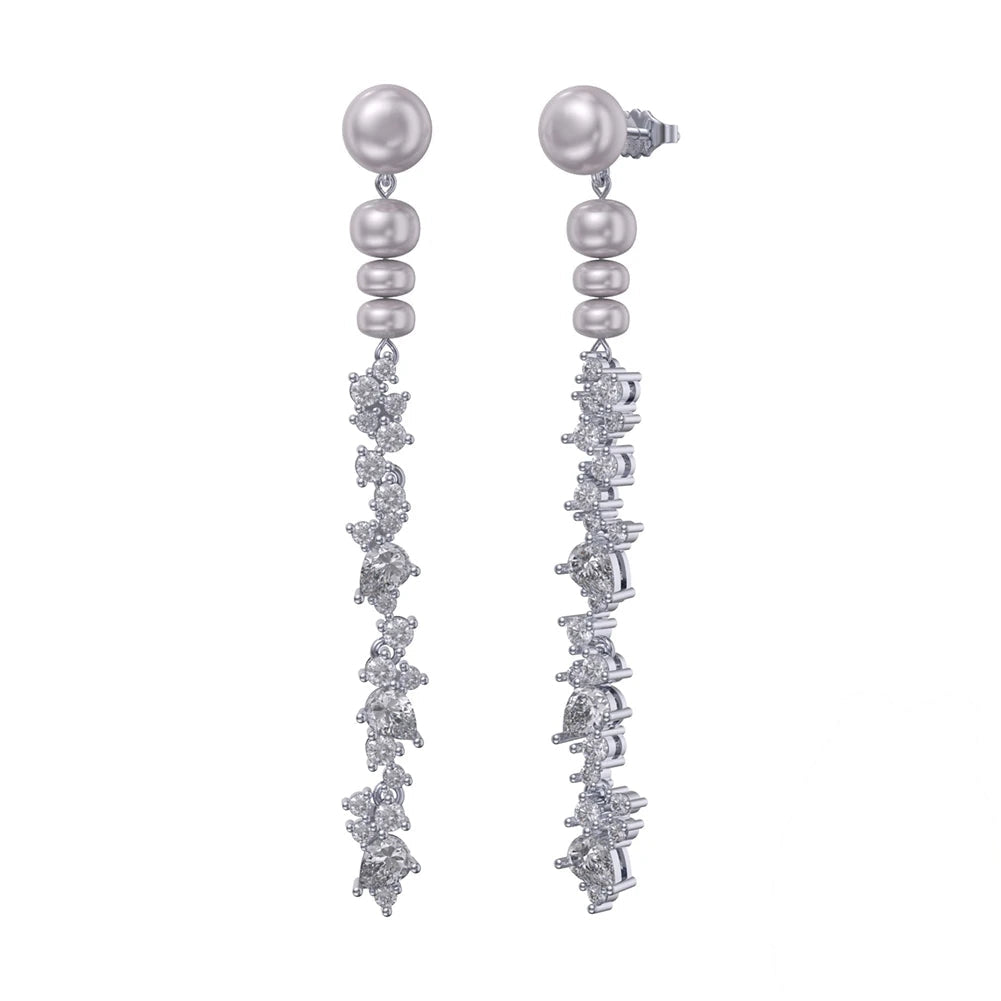 Earring Pearl waterfall 925 Sterling Silver