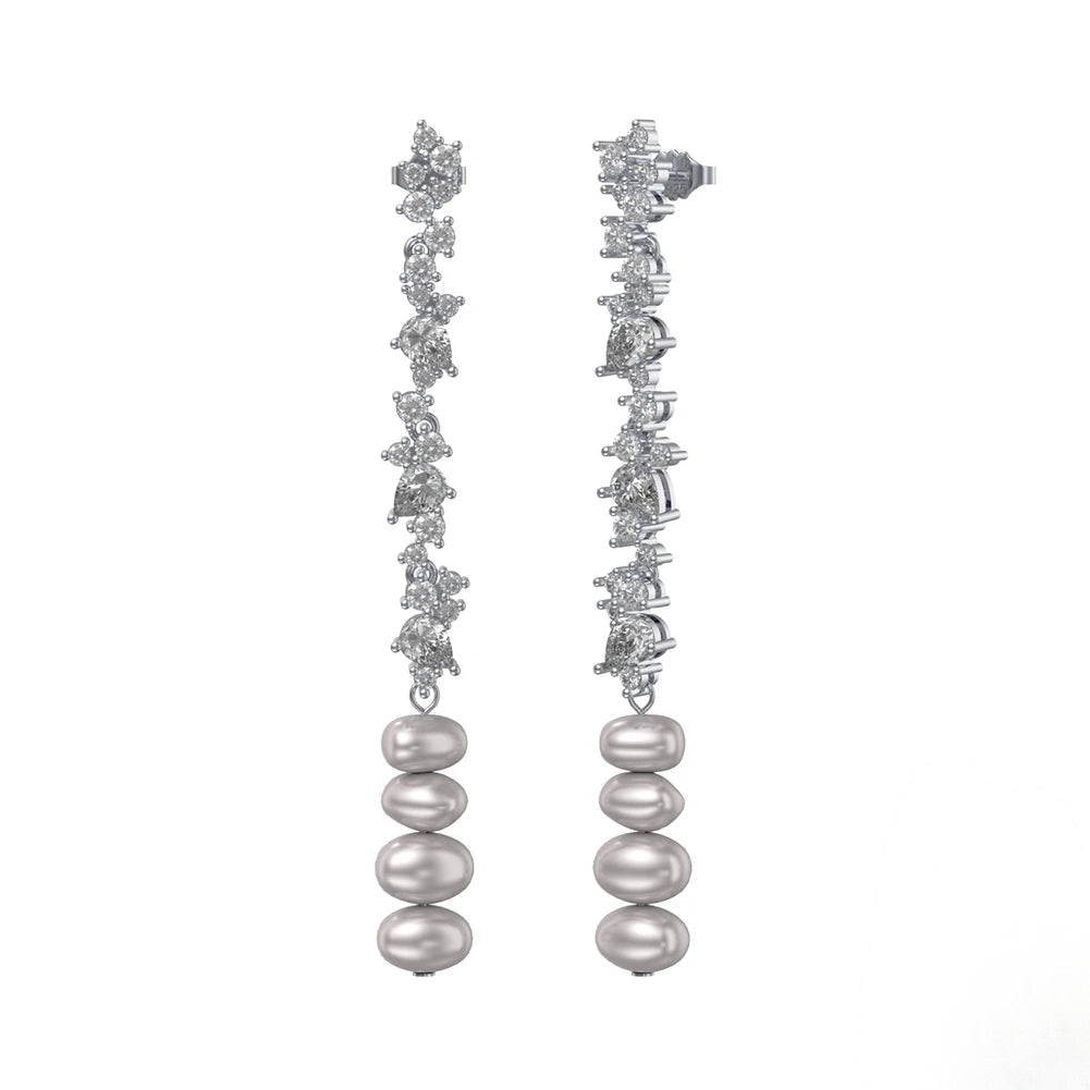 Earring Pearl waterfall 925 Sterling Silver