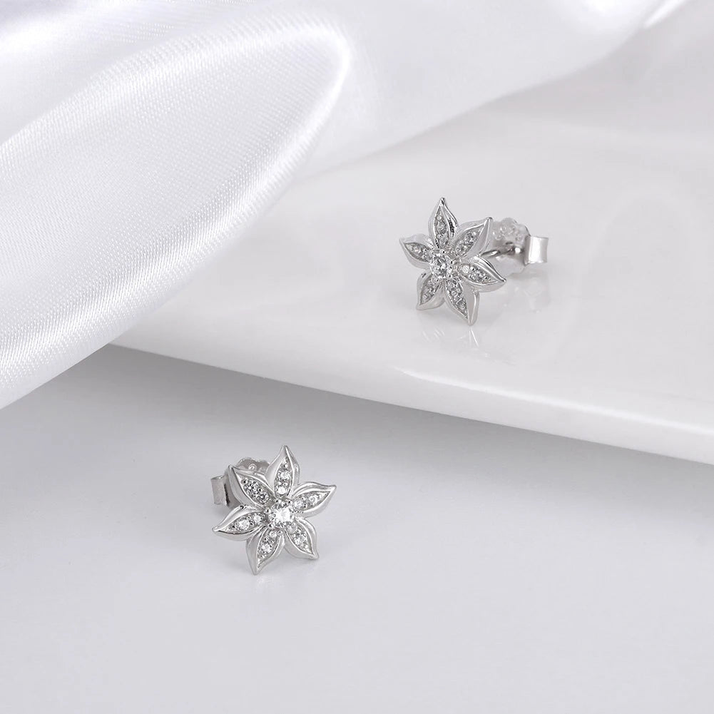 Earring Crystal Flower 925 Sterling Silver